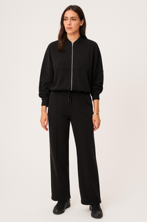 High Neck, Zip Through, Elasticated Cuff & Hem, Elasticated Waist, Drawstring Detailed, Wide Leg Two Piece Set