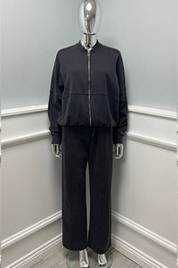 High Neck, Zip Through, Elasticated Cuff & Hem, Elasticated Waist, Drawstring Detailed, Wide Leg Two Piece Set