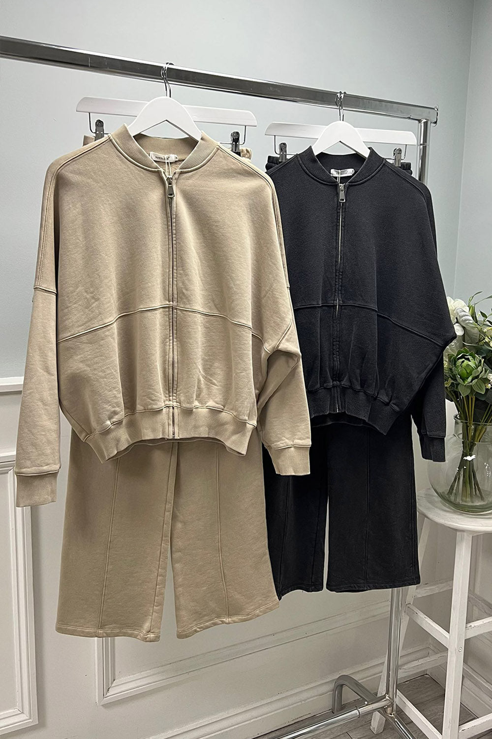 High Neck, Zip Through, Elasticated Cuff & Hem, Elasticated Waist, Drawstring Detailed, Wide Leg Two Piece Set