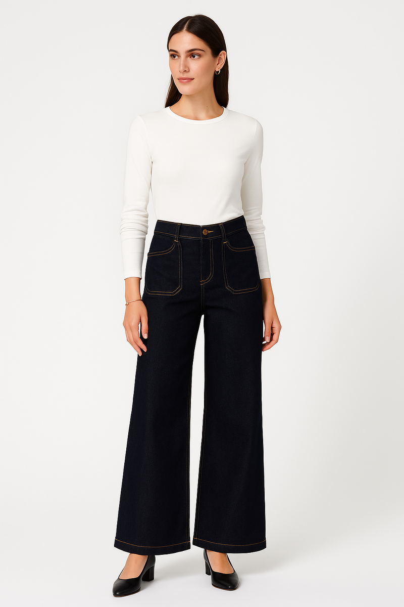 Wide-leg dark denim