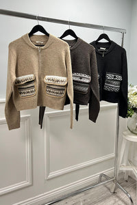 Zip Through, Lana Wool, Acrylic & Polymide Knitted, Two Pocket Cardigan
