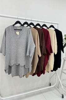 V-Neck, Viscose & Polymide Knitted, Oversized High Low Jumper.