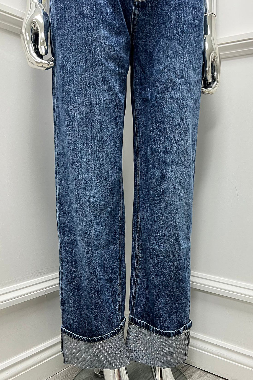 ‘Redial’ Diamanté Studded Detailed, Straight Leg Stretchy Denim Jeans