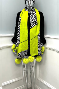 Bold Zebra Patchwork Pom-Pom Scarf