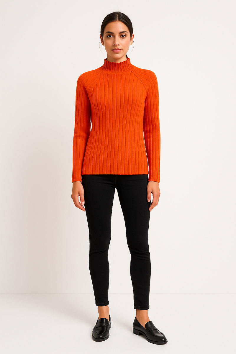 High Neck, Viscose Knitted Ribbed Jumper